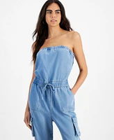 Guess Women's Lucia Strapless Cargo Denim Jumpsuit