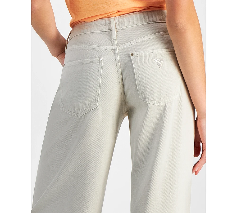 Guess Women's Embellished Mid Rise Wide Leg Jeans