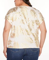 Belldini Plus Size Foil Print Grommet Trim Top