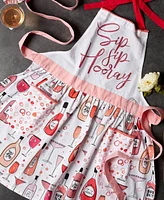 Design Imports Women's Spring Summer Apron Collection Adjustable, Two Large Pockets Extra Long Ties, One Size Fits Most, Sip Sip Hooray