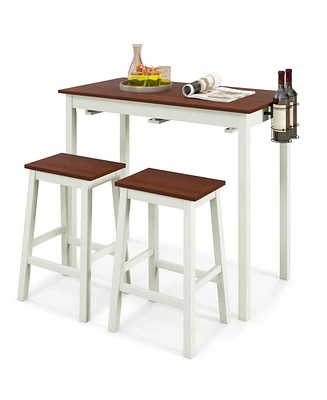 Costway 3-Piece Counter Height Bar Table Set with 2 Stools, 2 Wine Holders