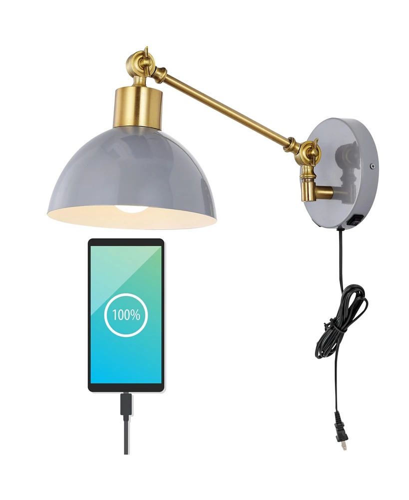 Jonathan Y Lisa Swing Arm Modern Midcentury Iron Usb Charging Port Led Sconce