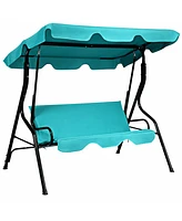 Gymax Blue Outdoor Swing Canopy Patio Swing Chair 3-Person Canopy Hammock