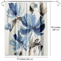 71x74 Floral Shower Curtain - Blissful Blue by Pi Creative Art