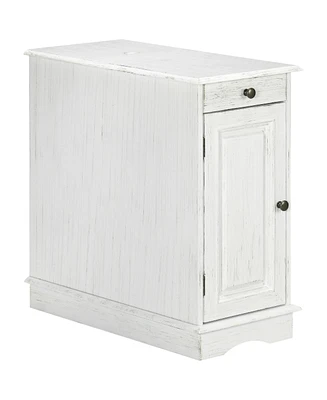 Homcom Side Table with Flip Top, End Table with Drawer and Cabinet White