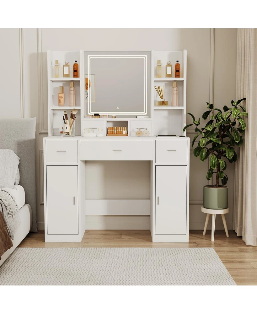 Smart mirror dressing table with storage and drawers