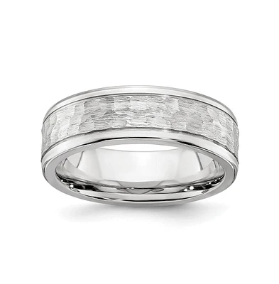 Chisel Cobalt Brushed and Polished Hammered Center Wedding Band Ring