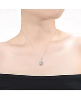 Rachel Glauber White Gold Plated with Cubic Zirconia Solitaire Halo Drop Pendant Necklace