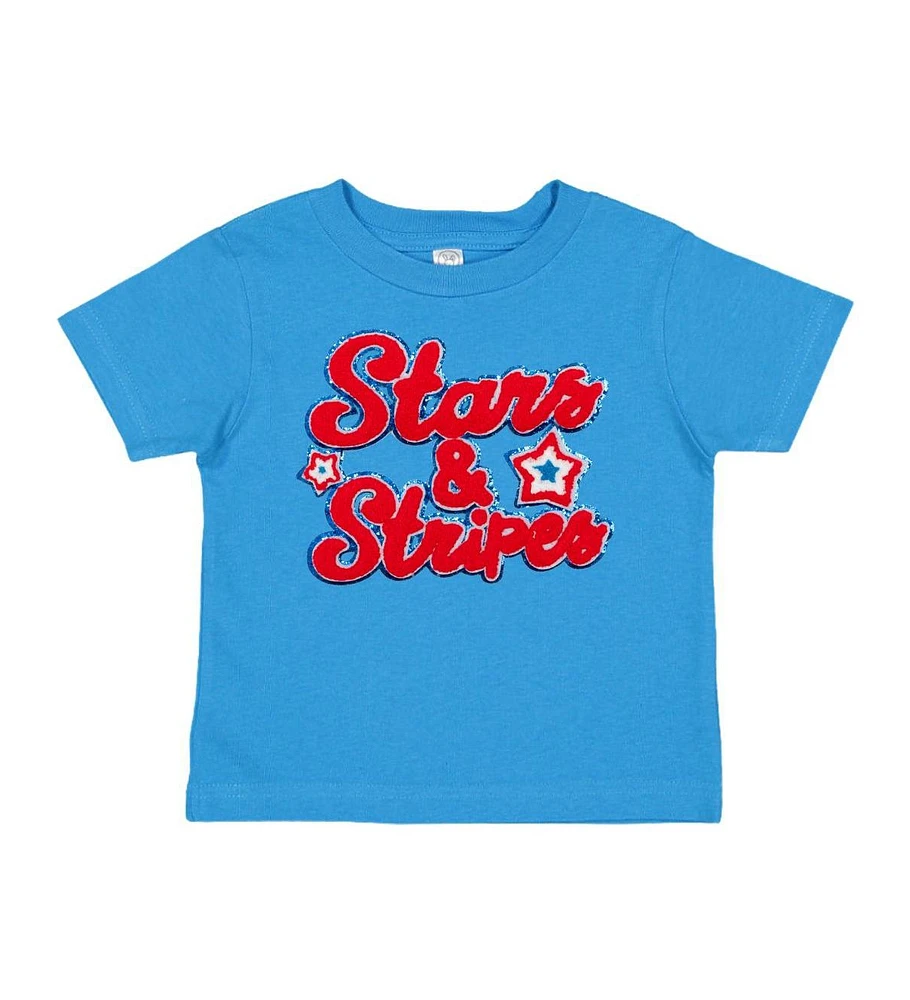 Sweet Wink Little and Big Girls Stars Stripes Patch Short Sleeve T-Shirt - Mid