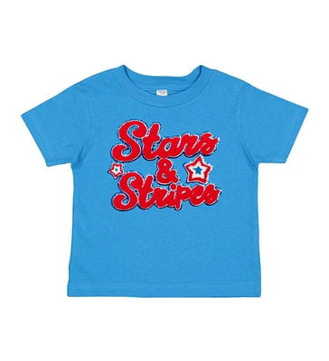 Sweet Wink Little and Big Girls Stars Stripes Patch Short Sleeve T-Shirt - Mid