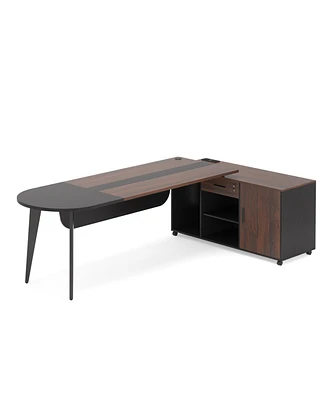 Tribesigns 70.9'' Executive Desk with Power Outlet and Drawer Cabinet, Large L