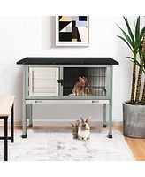 Sugift Small Elevated Rabbit Hutch with Hinged Asphalt Roof and Removable Tray