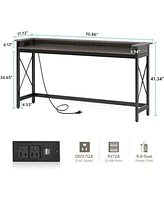 Tribesigns Sofa Table with Outlets and Usb Ports, 70.9 inch Extra Long Console Behind Couch Charging Station, Industrial Narrow Entryway Ha