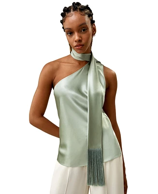 Lilysilk Women's One-shoulder Top With Tassel Scarf for Women