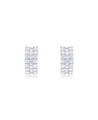 The Lovery Baguette and Round Diamond Three Row Huggie Hoop Earrings