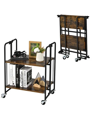 Sugift Foldable Rolling Cart with Storage Shelves for Kitchen