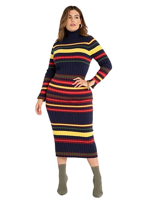 Eloquii Plus Striped Turtleneck Sweater Dress