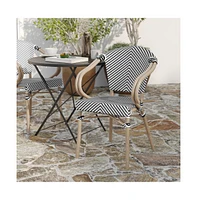 Merrick Lane Mael Stacking Thonet Bistro Style Chair With Arms, Textilene Seat, And Bamboo Finished Metal Frame For Indoor/Outdoor Use
