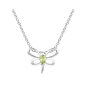 GiGiGirl Sterling Silver White Gold Plated with Light Green Tourmaline Butterfly Pendant Necklace