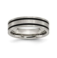 Chisel Titanium Brushed Black Enamel Flat Wedding Band Ring