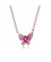 GiGiGirl Sterling Silver 18k Rose Gold Plated with Red and cubic Zirconia Pave Small Butterfly Pendant Layering Necklace