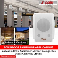 5 Core Outdoor Speakers Stereo In Wall Speaker Pair 100W Peak Passive Outside Surface Mount Wired Waterproof Patio House Garage Indoor Exterior Audio