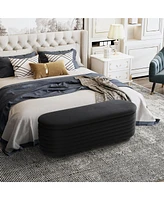 WestinTrends 54" Wide Mid-Century Modern Upholstered Velvet Tufted Oval Storage Ottoman Bench