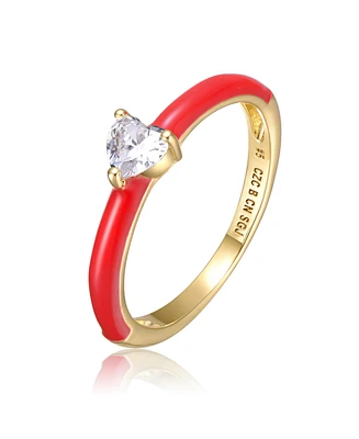 GiGiGirl Kids/Teens 14k Yellow Gold Plated with Cubic Zirconia Heart Solitaire Red Enamel Ring