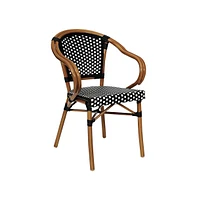 Merrick Lane Sacha Stacking Thonet Bistro Style Chair With Arms, Pe Rattan Seat, And Bamboo Finished Metal Frame For Indoor/Outdoor Use