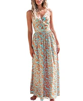 Cupshe Women's Orange Floral Sweetheart Twist & Keyhole Maxi Beach Dress