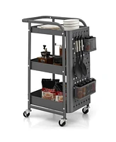 Sugift 3-Tier Utility Storage Cart with Diy Pegboard Baskets-Gray