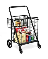 Sugift Heavy Duty Folding Utility Shopping Double Cart