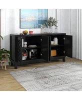 Streamdale Furniture Large Storage Space Sideboard, 4 Door Buffet Cabinet With Pull Ring Handles For Living Room