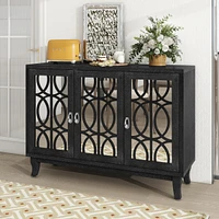 Streamdale Furniture Sideboard With Glass Doors, 3 Door Mirrored Buffet Cabinet With Handle For Living Room