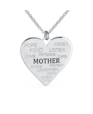 Bling Jewelry Heart Inspirational Message Best Words Describe Your Mother Heart Pendant Necklace For Women Mom .925 Sterling Silver Custom Engraved