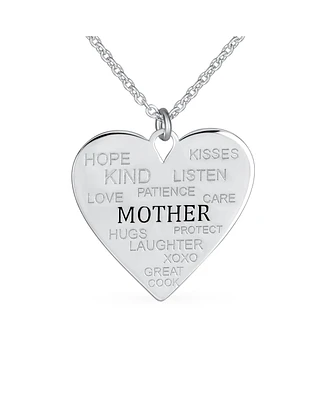 Bling Jewelry Heart Inspirational Message Best Words Describe Your Mother Heart Pendant Necklace For Women Mom Sterling Silver