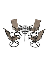 Mondawe 5-Piece Round Circle Steel Mesh Table And Steel Textiliene Dining Chair Set With 4 Pcs Swivel Chairs