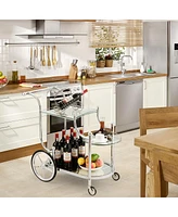 Sugift Kitchen Rolling Bar Cart with Tempered Glass Suitable for Restaurant and Hotel