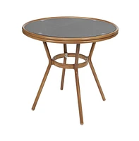 Merrick Lane Mael Bistro Style Table With Glass Top, Textilene, Stack Chairs