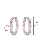 Bling Jewelry Square Cubic Zirconia Princess Cut Cz Inside Out Statement Hoop Earrings Prom 1.25 Diameter