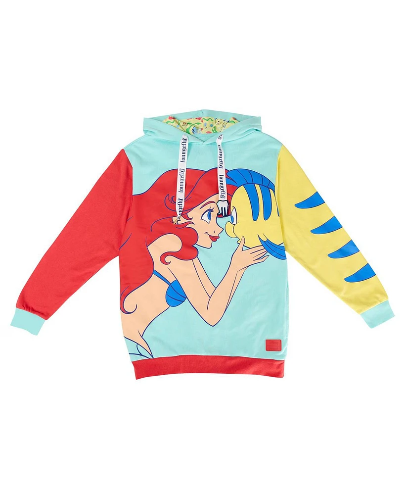 Loungefly Men's & Women's Light Blue The Little Mermaid 35th Anniversary Ariel Flounder Pullover Hoodie