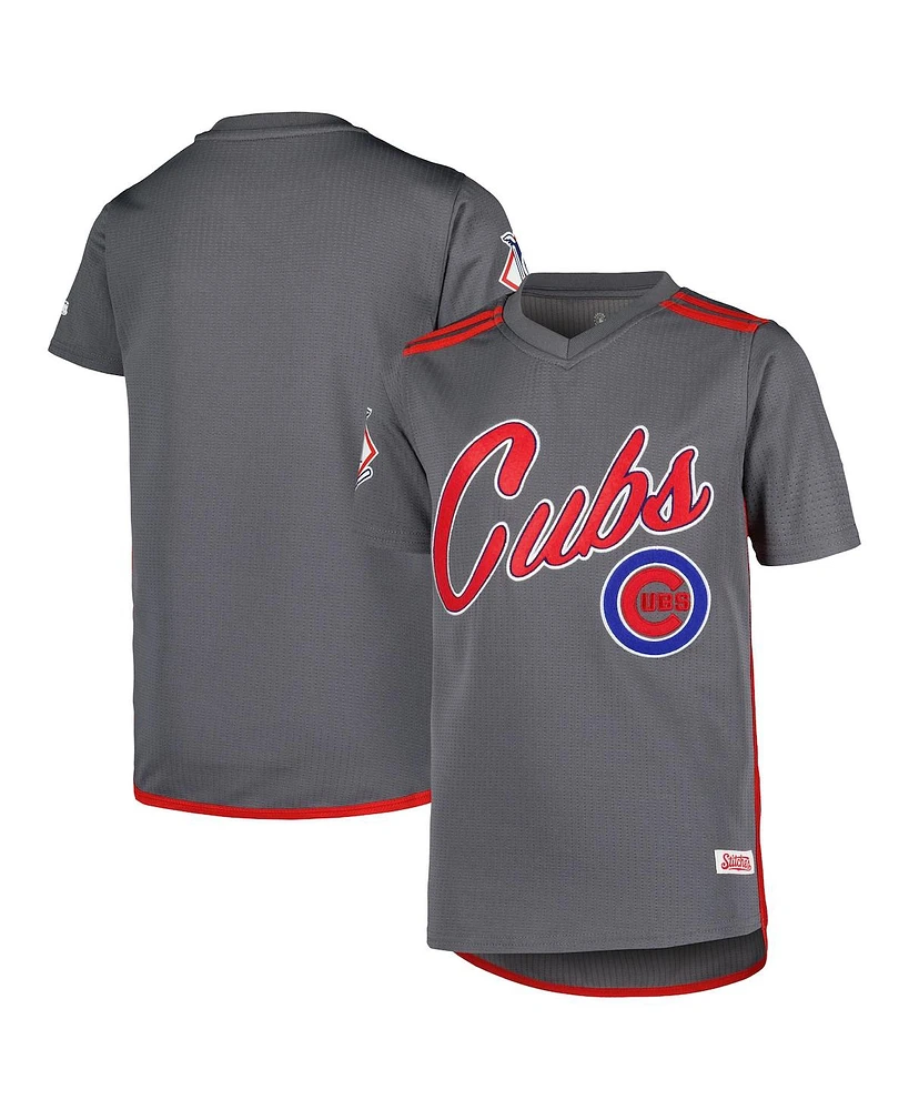 Stitches Youth Charcoal Chicago Cubs Team V-Neck Jersey