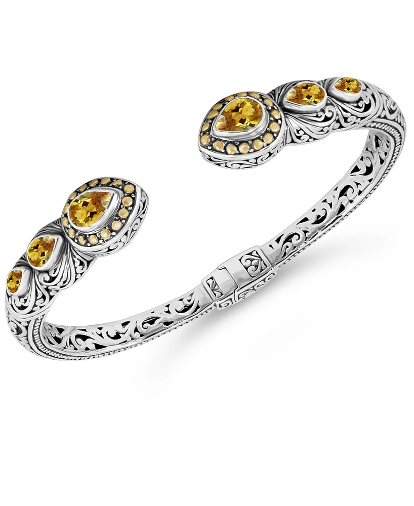 Devata Citrine & Bali Ubud Cuff Bracelet Sterling Silver and 18K Gold