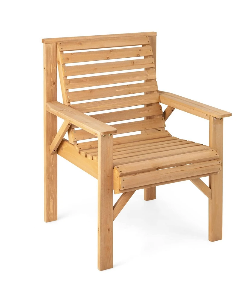 Sugift Outdoor Solid Fir Wood Chair with Inclined Backrest