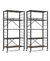 Costway 2 Pcs 5-Tier Folding Shelf Free Diy Design Shelving Unit with 4 Universal Wheels