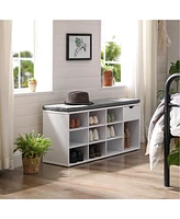 Slickblue Cubbie Shoe Cabinet Storage Bench with Cushion, Adjustable Shelves, White