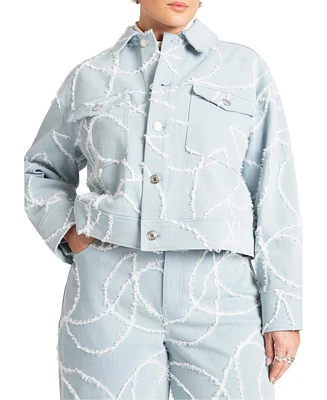 Eloquii Plus Distressed Embroidered Denim Jacket
