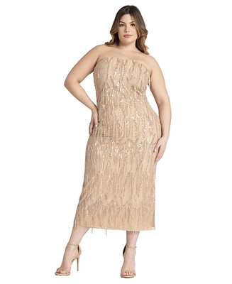 Eloquii Plus Size Strapless Fringe Sequin Midi Dress