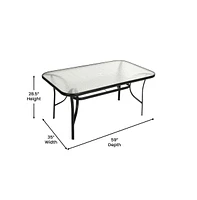 Merrick Lane Laney Piece Outdoor Dining Set With Tempered Glass Patio Table, Stackable Metal Slat Chairs
