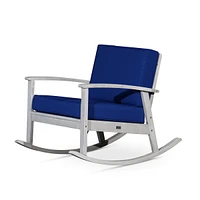 Streamdale Furniture Eucalyptus Rocking Chair With Cushions, Silver Gray Finish, Navy Cushions